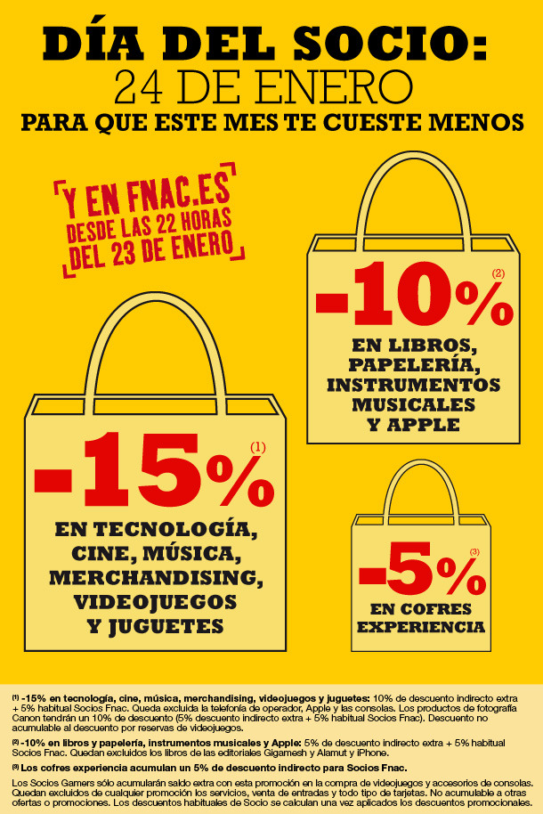 24 Enero: Dia socio Fnac (-15% +  3x2)