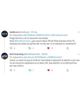 Explicación de ARVI a la falta de doblajes.