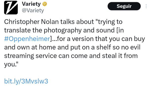 Nolan se reafirma respecto al streaming