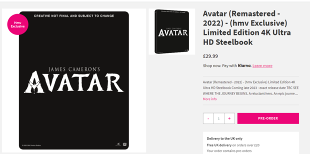 Avatar 4K Steelbook UK, Exclusiva HMV