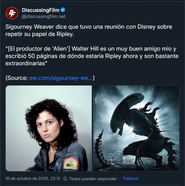 Va a volver Sigourney Weaver como Ripley?
