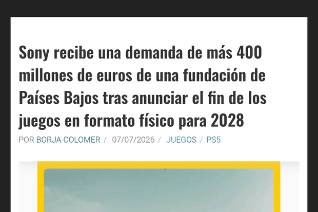 Sony recibe una demanda de más 400 millones tras anunciar el fin de los juegos en formato físico