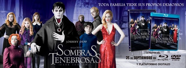 Imagen promocional de las ediciones españolas de 'Sombras Tenebrosas' en Blu-ray y DVD.