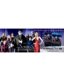 Imagen promocional de las ediciones españolas de 'Sombras Tenebrosas' en Blu-ray y DVD.