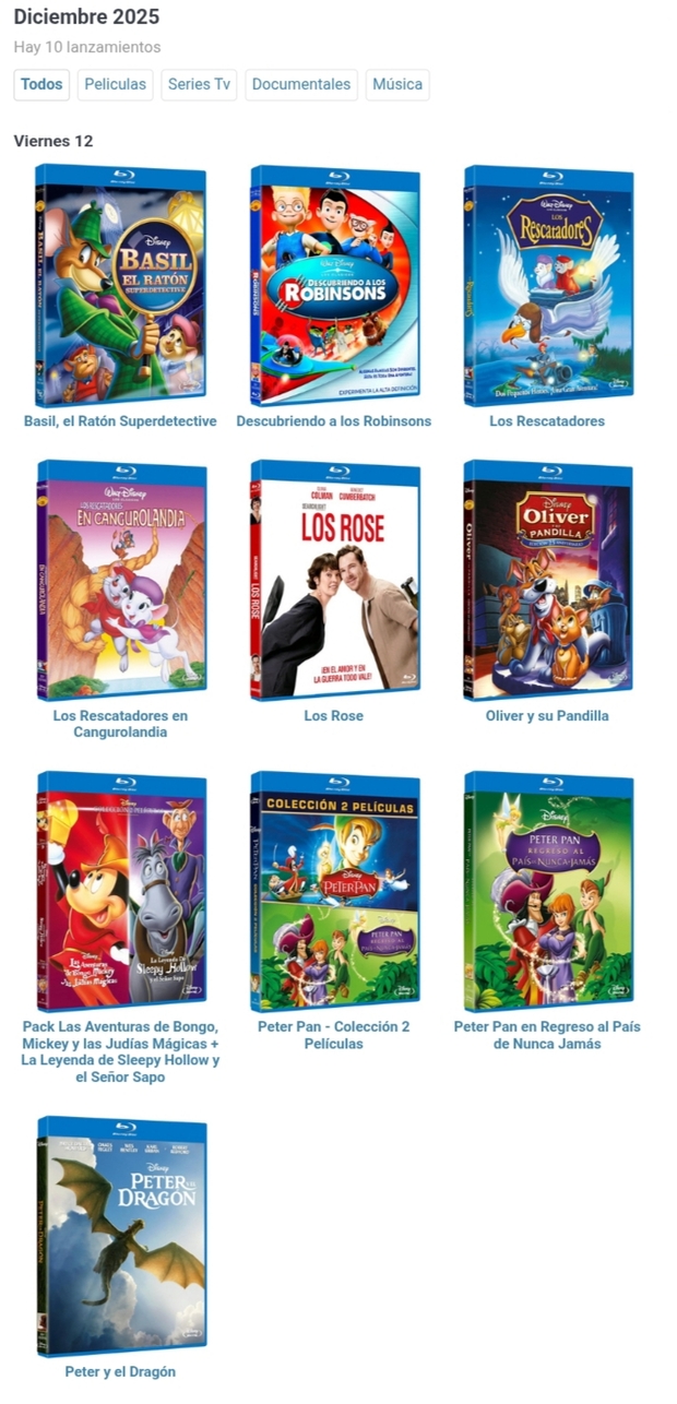 Lanzamientos y reediciones de Disney en Diciembre