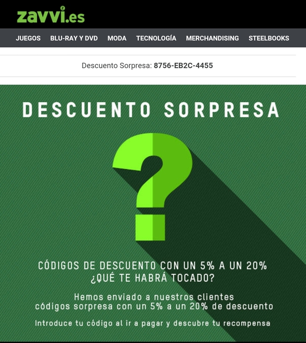 Código descuento para Zavvi, en mi caso es del 10%