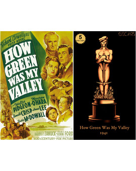 1941 How Green Was My Valley, ganadora del Oscar a Mejor Película y diseño de la estatuilla por el dibujante Olly Moss