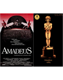 1984 Amadeus, ganadora del Oscar a Mejor Película y diseño de la estatuilla por el dibujante Olly Moss