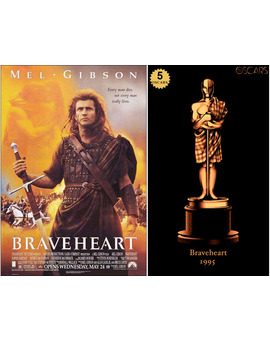1995 Braveheart, ganadora del Oscar a Mejor Película y diseño de la estatuilla por el dibujante Olly Moss