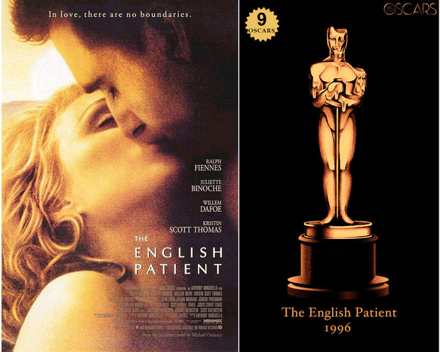 1996 The English Patient, ganadora del Oscar a Mejor Película y diseño de la estatuilla por el dibujante Olly Moss