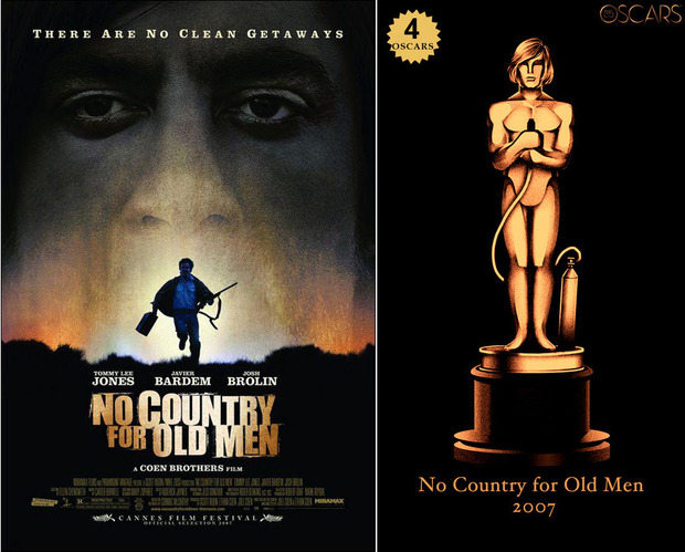 2007 No Country for Old Men, ganadora del Oscar a Mejor Película y diseño de la estatuilla por el dibujante Olly Moss
