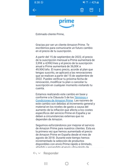 Prime Sube de precio a 50€.
