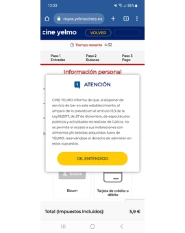 Entrar con comida al cine en Galicia.
