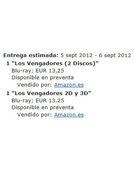 Cancelaciones Amazon (12/07/2012) - Los Vengadores a 13,25€ (Steelbook y 3D)