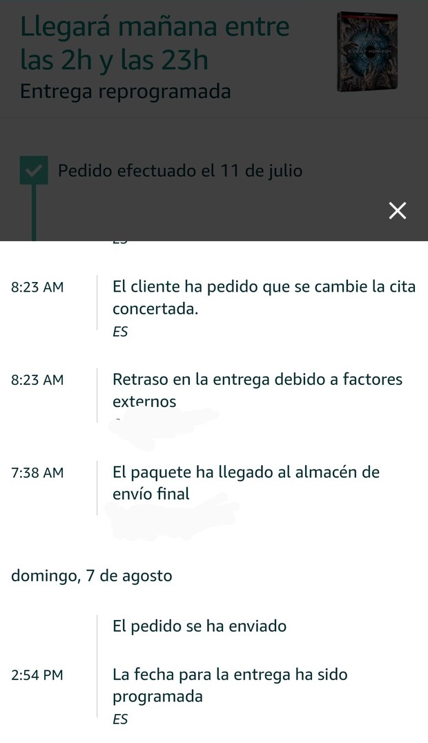 Amazon cambia la entrega y me culpa a mí...