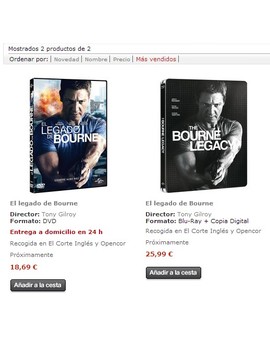 ¿El Legado de Bourne (Steelbook) en El Corte Inglés?