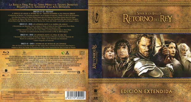 El Señor de los Anillos: El Retorno del Rey: Caratula Blu Ray Versión Extendida