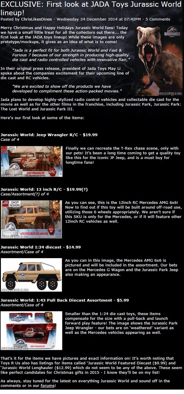 JADA TOYS Comercializada los vehiculos de JURASSIC WORLD