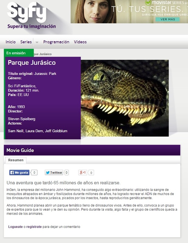Ahora mismo en Syfy Parque Jurasico