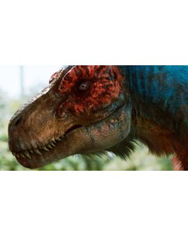 Trailer de Dinosaur Island con un Rex con plumas