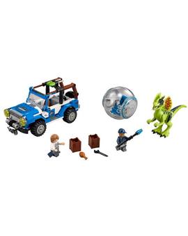 JUGUETES LEGO #JurassicWorld: la giosfera y el dilophosaurio con guardias y vehiculo 