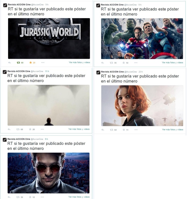 Con 80 RT y 29 FAVORITOS el poster de JURASSIC WORLD se convierte en el mas votado del día para salir en la proxima ACCION CINE