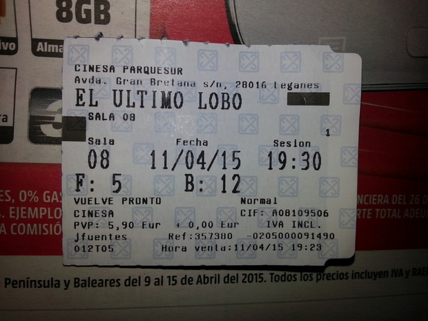 El Ultimo Lobo: Mi critica y mi entrada