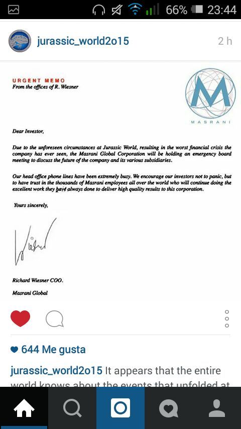 carta de Masrani Corporation: Jurassic World 2 a la vista???