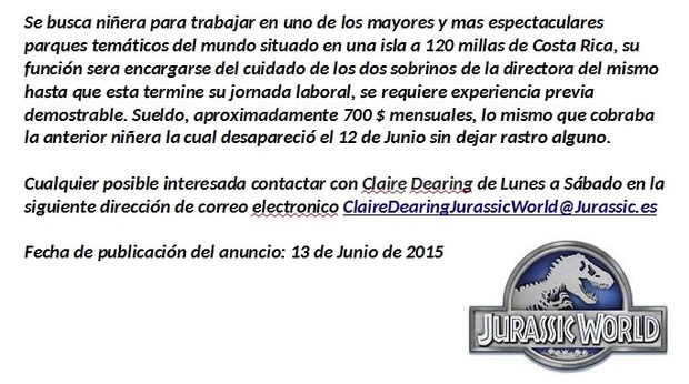Oferta de empleo en Jurassic World