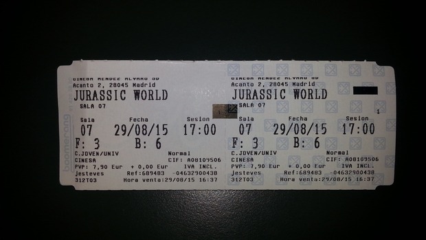 Jurassic World: Duodécimo visionado en cines. MI minicritica y mi entrada
