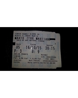 Marte (The Martian): Mi Critica y mi Entrada