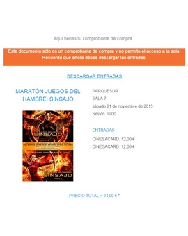 Estoy preparado para el asalto final al capitolio, ¡¡¡Ya tengo mis entradas para el maratón de Sinsajo Parte 1  y 2!!!