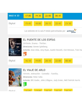 El Puente de los Espias dura 2015 minutos según la web de Cinesa