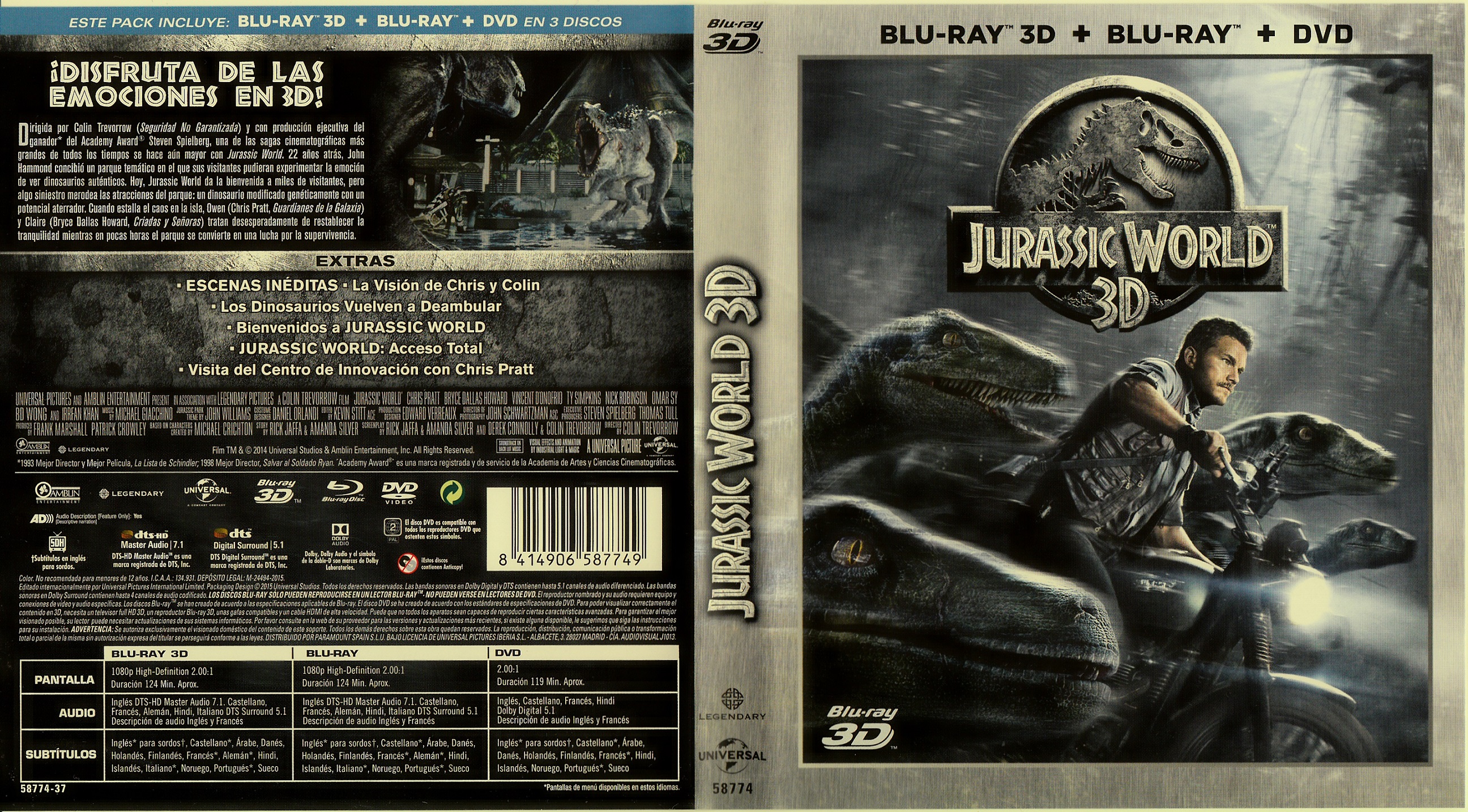 Jurassic World 3D: Portada caratula Blu Ray
