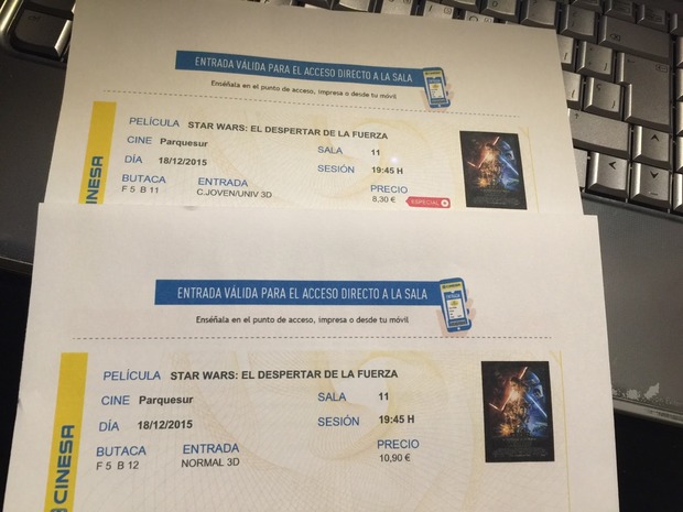 Ya las tengo!!! La Fuerza me esta llamando!!! Mis entradas para Star Wars El Despertar de la Fuerza. tiiiiiii to titotatiiiito titotatiiiito titotatiiiiiiiiii