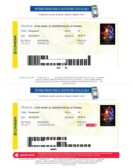 Star Wars El Despertar de la Fuerza: Mi critica y mi entrada (Nota: 6,5 sobre 10) [SPOILERS SPOILERS SPOILERS, PERO GORDOS, AVISADOS ESTAIS]