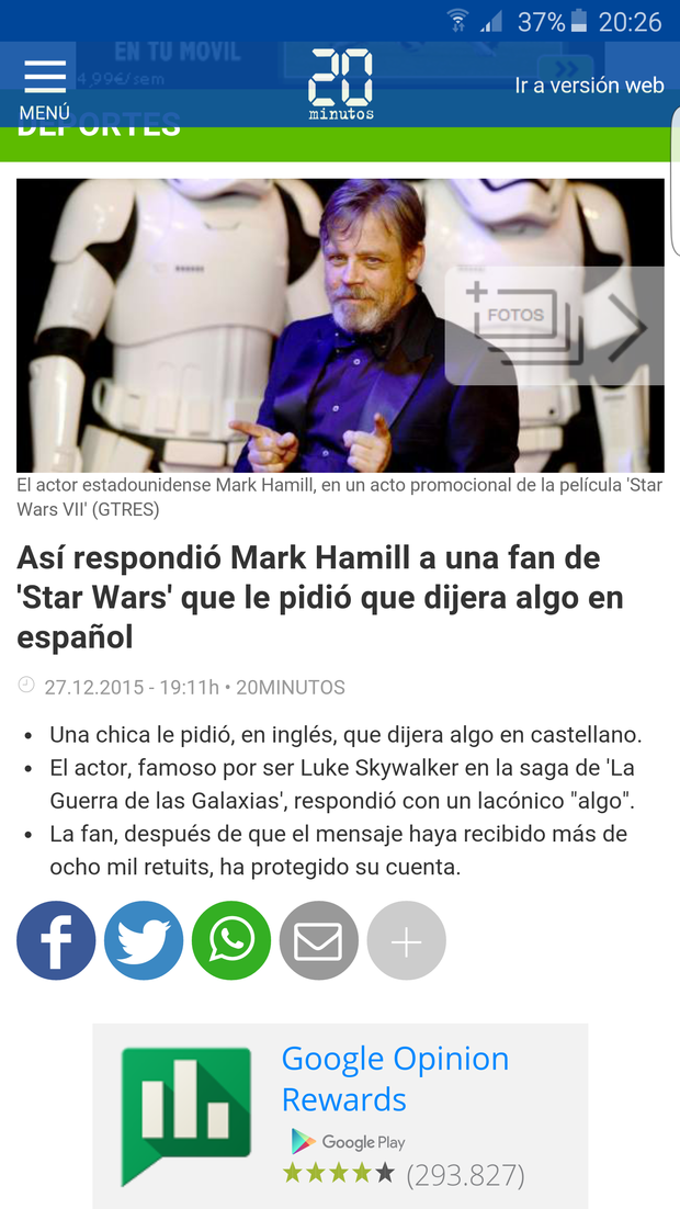 Así respondió Mark Hamill a una fan de 'Star Wars' que le pidió que dijera algo en español
