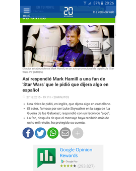 Así respondió Mark Hamill a una fan de 'Star Wars' que le pidió que dijera algo en español
