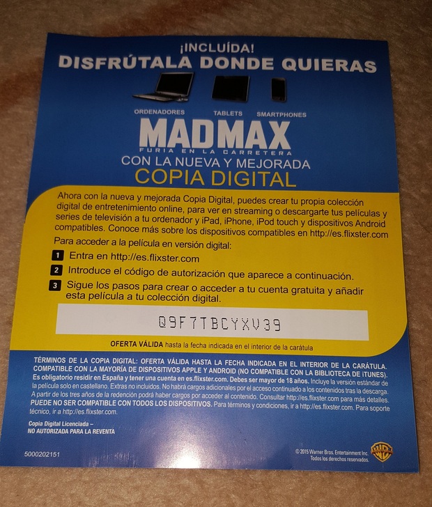 Mad Max Fury Road: Regalo copia digital de Flixter