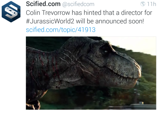 Colin Trevorrrow anuncia en Twitter que el director de Jurassic World 2 será anunciado muy pronto