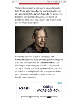 Jeff Goldblum podría regresar en Jurassic World 2!!!!