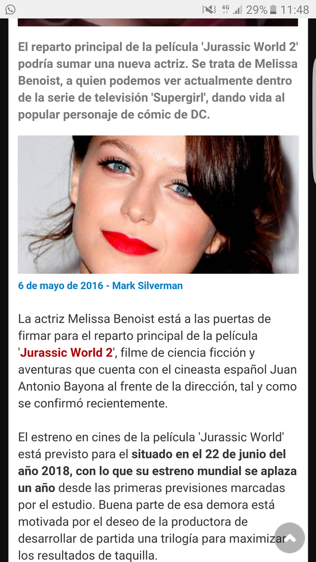 Jurassic World 2: Melissa Benoist podría sumarse al reparto