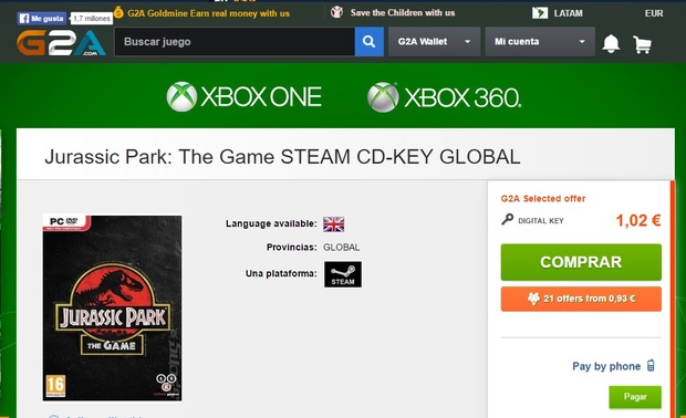 Off Toppic: Jurassic Park The Game por solo 1.02 euros