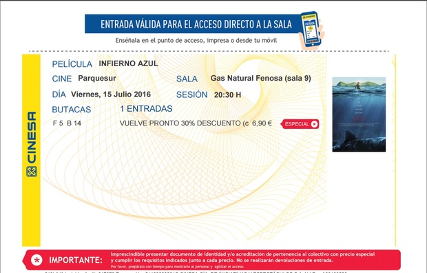 Infierno Azul: Mi Critica y mi Entrada