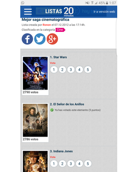 ¿Cual es la mejor saga cinematográfica?. Lista 20 minutos ¿Estáis de acuerdo?