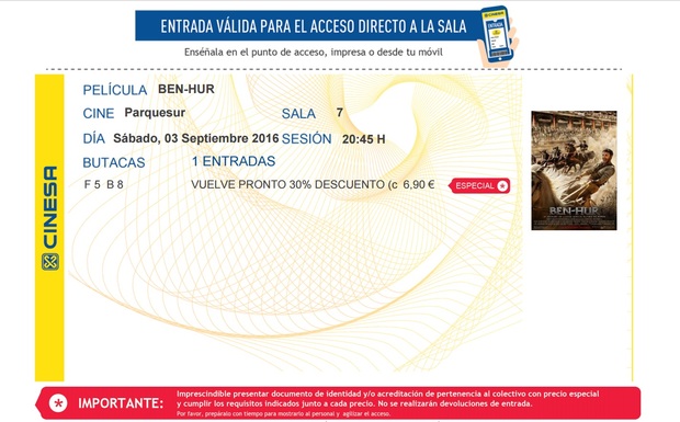 Ben Hur: Mi Critica y mi Entrada
