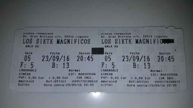 Los 7 Magnificos: Mi Crítica y mi Entrada - Una buena película a la altura de la original. (Nota 8/10)