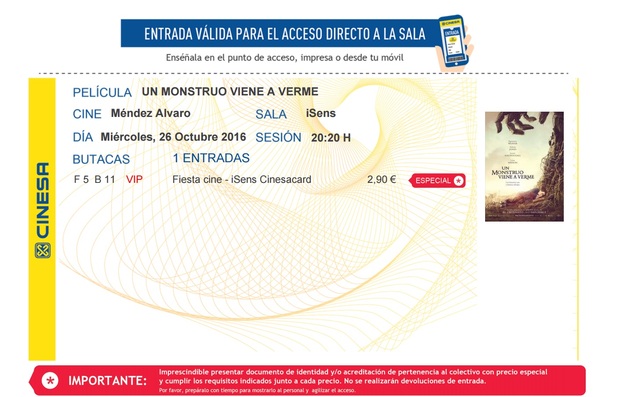 Un Monstruo Viene a Verme: Mi Crítica y mi Entrada [2º Visionado] [10/10]