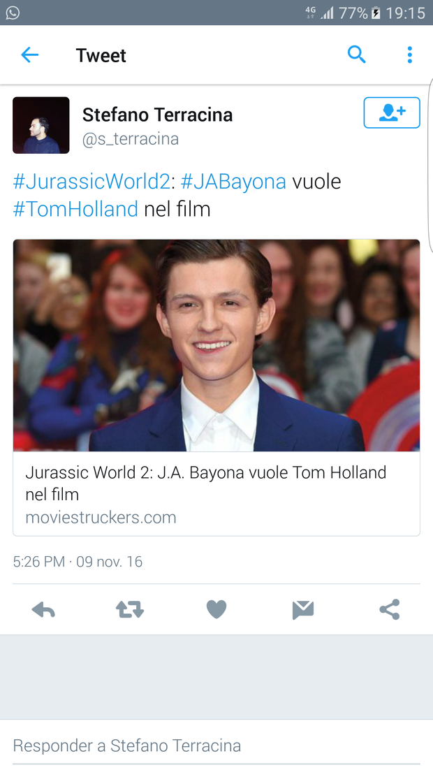 Bayona ofrece un papel a Tom Holland para Jurassic World 2