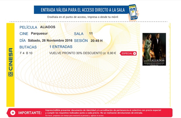 Aliados: Mi Crítica y mi Entrada [Nota 5.5/10] Pequeña decepción de Robert Zemeckis